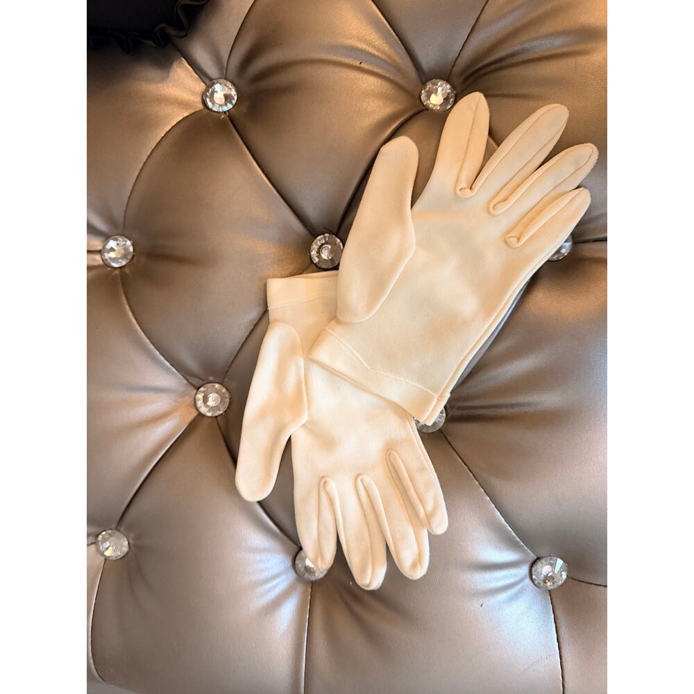 Vintage Cream Dress Gloves Women’s Scalloped Cuff Embroidered Bow Formal - Picture 6 of 14